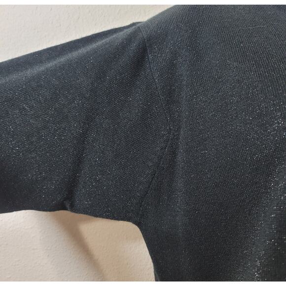 VTG Arlando Black Sparkly Round Neck Short Sleeve Top Large Lightweight Stretchy - Picture 6 of 6